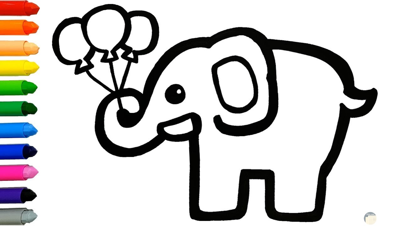 صورة مميزة لفيل يحمل بالون للرسم والتلوين للأطفال