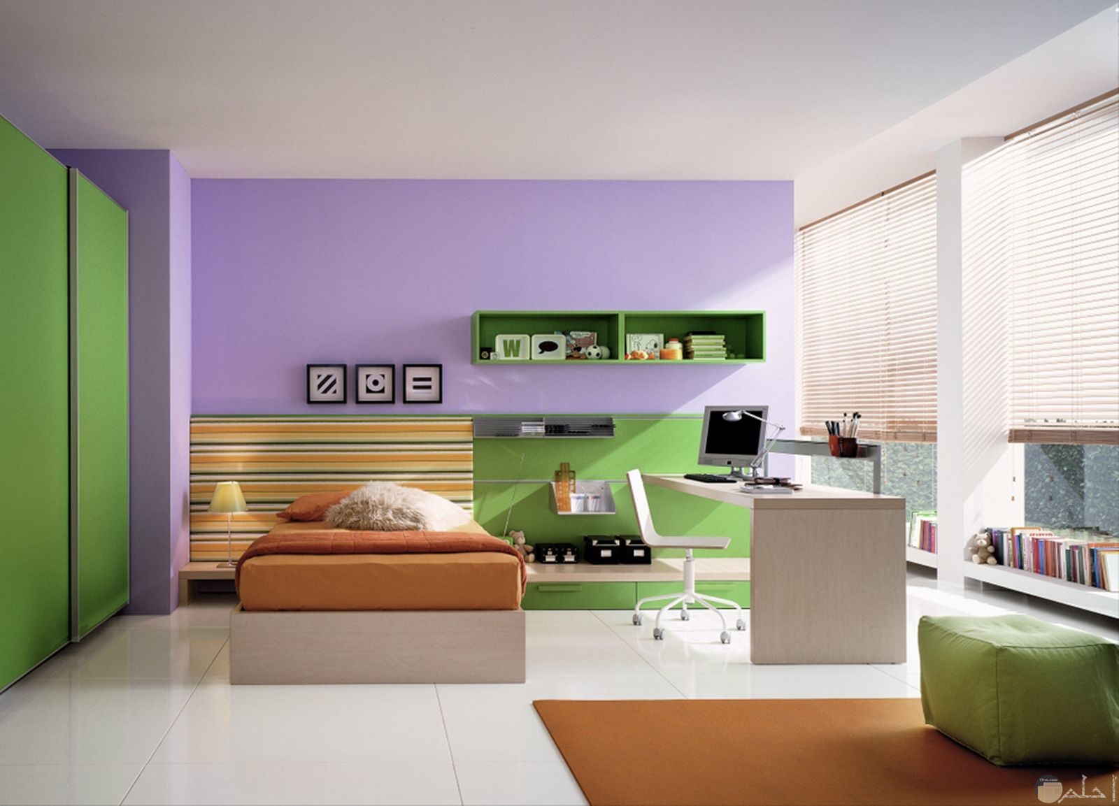 غرفة نوم جميلة وهادئة للأطفال مع تناسق الألوان فيها