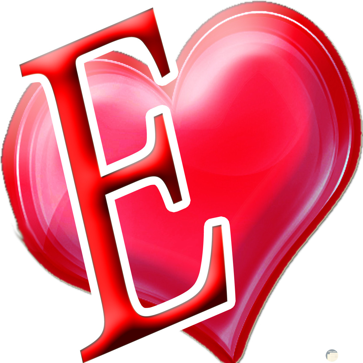 حرف E داخل قلب احمر جميل