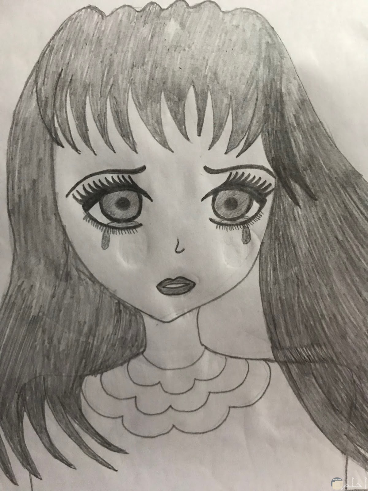 رسمة حزينة لفتاة تبكي