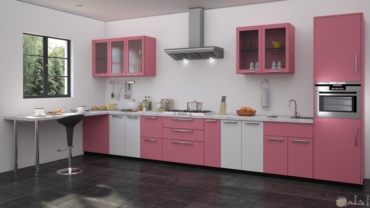 مطبخ رقيق من اللون الزهري