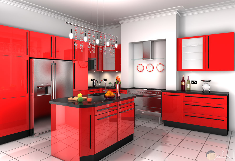 مطبخ عصري من اللون الأحمر