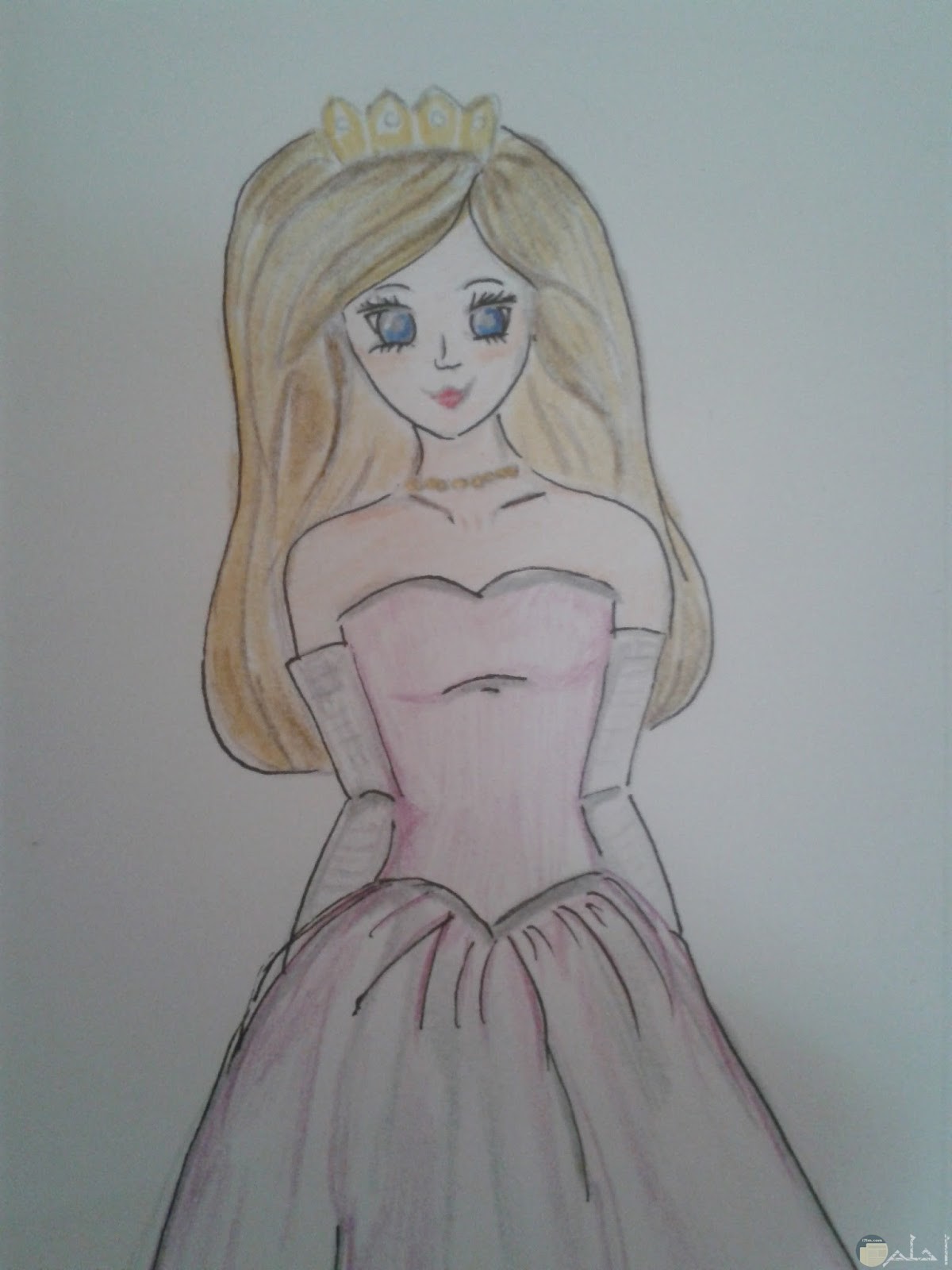 رسمة أنمي ملونة لفتاة جميلة ترتدي فستان.