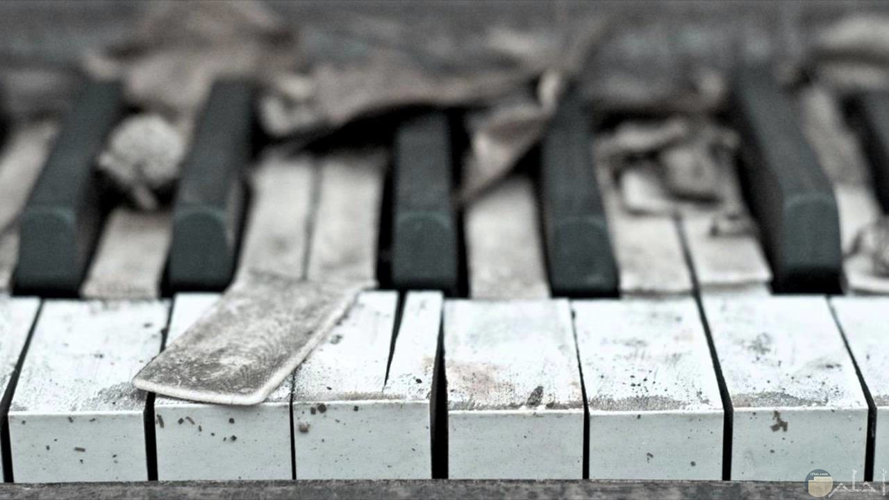 بيانو مكسور ابيض و اسود.