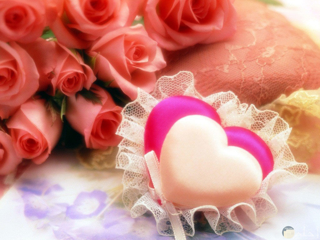 قلوب وردية مع الزهور الجميلة تنطق بمشاعر الحب والعشق