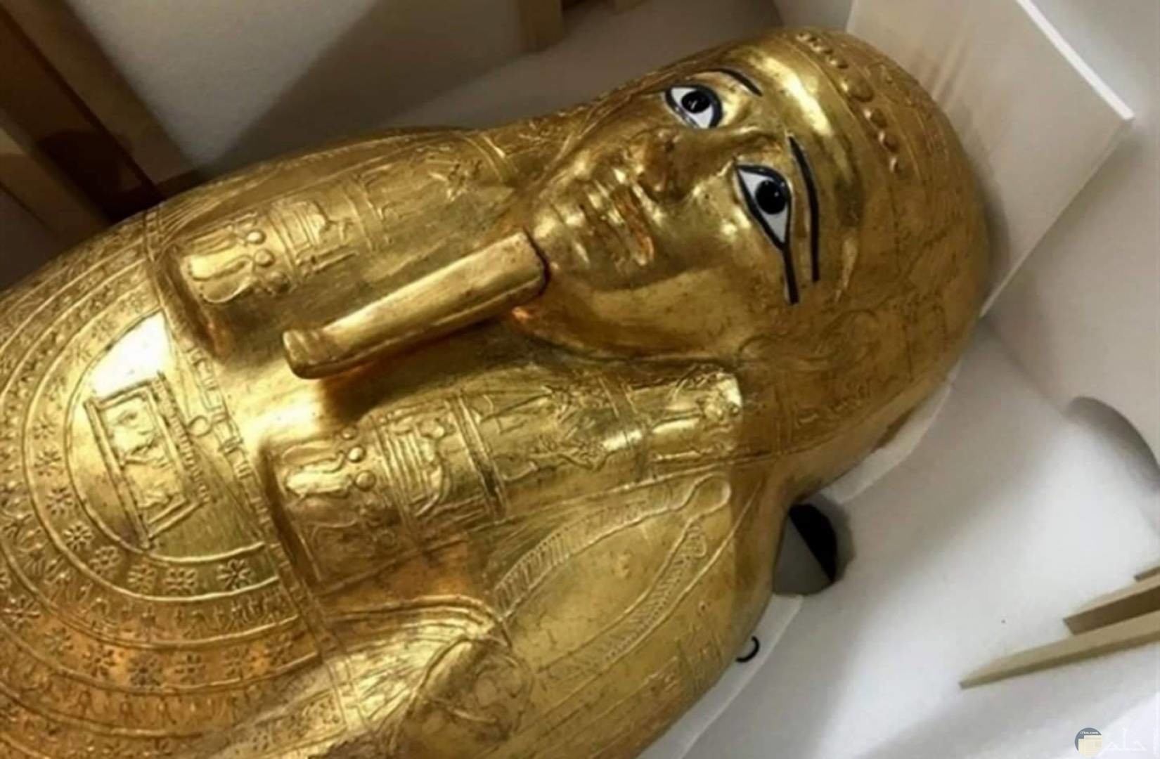 صورة فرعونية لرأس تمثال من الذهب الخالص.