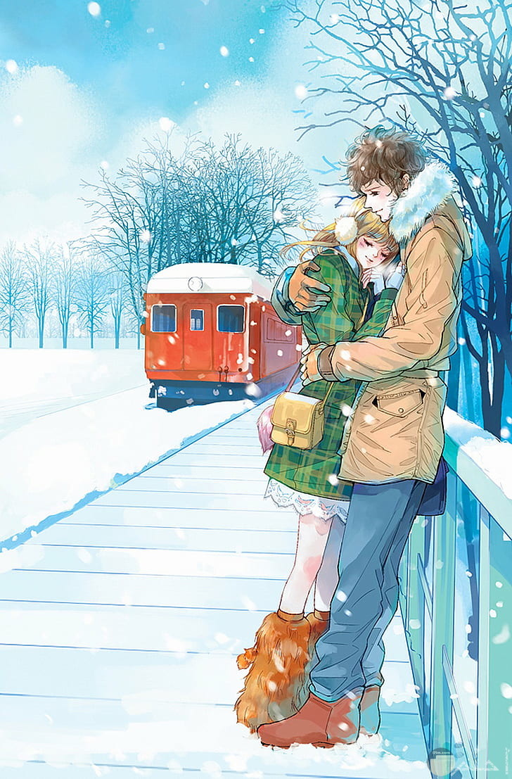 رسمة لبنت و ولد يقفان في الطريق Romantic Couple