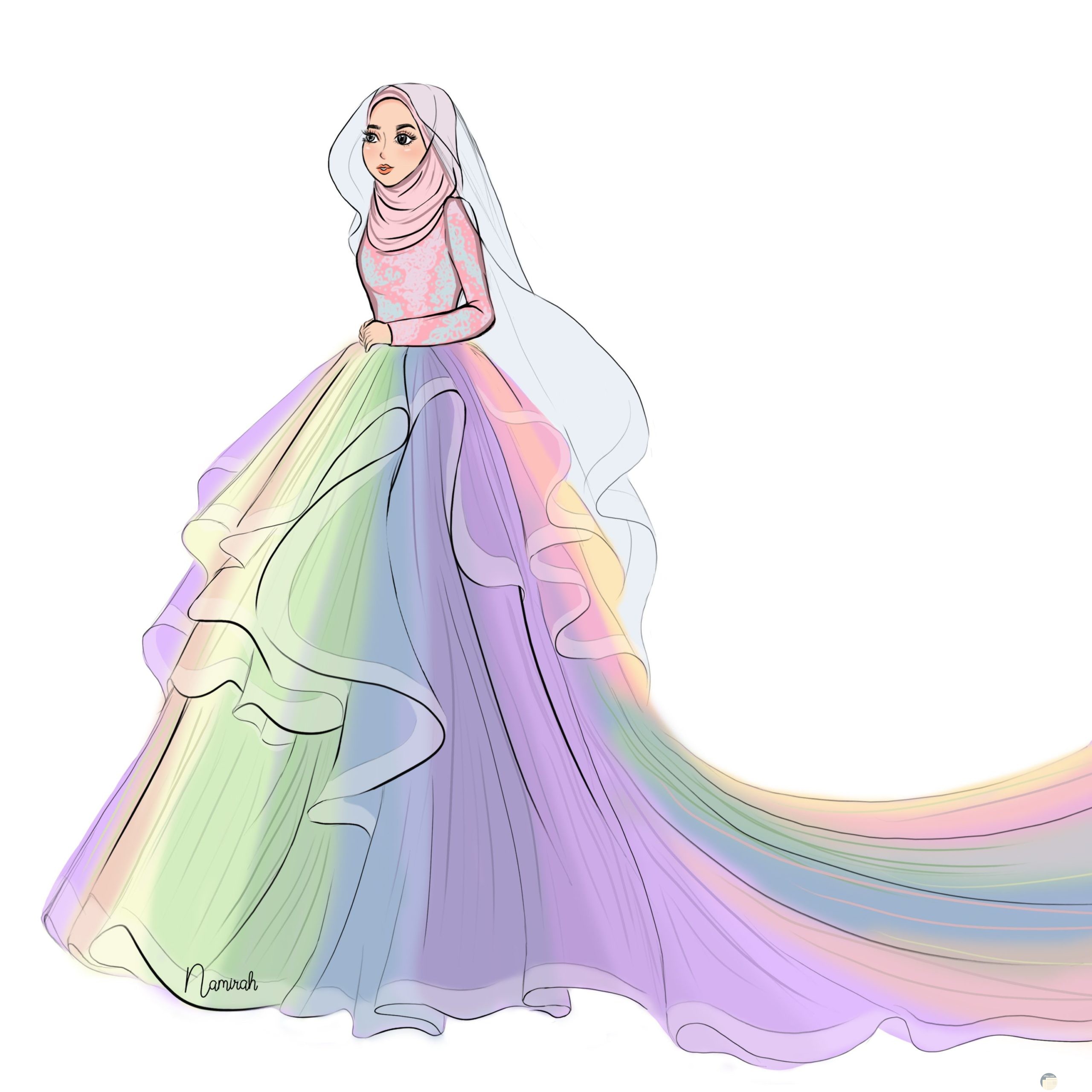 فستان زفاف للمحجبات بألوان الطيف أو قوس قزح _ جديد و عصري.