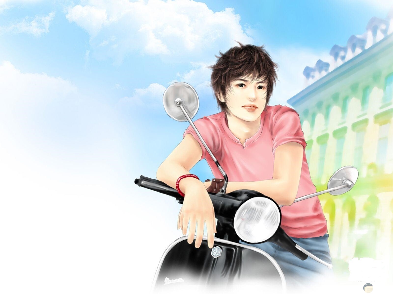 رسمة شاب كول مع دراجة نارية.