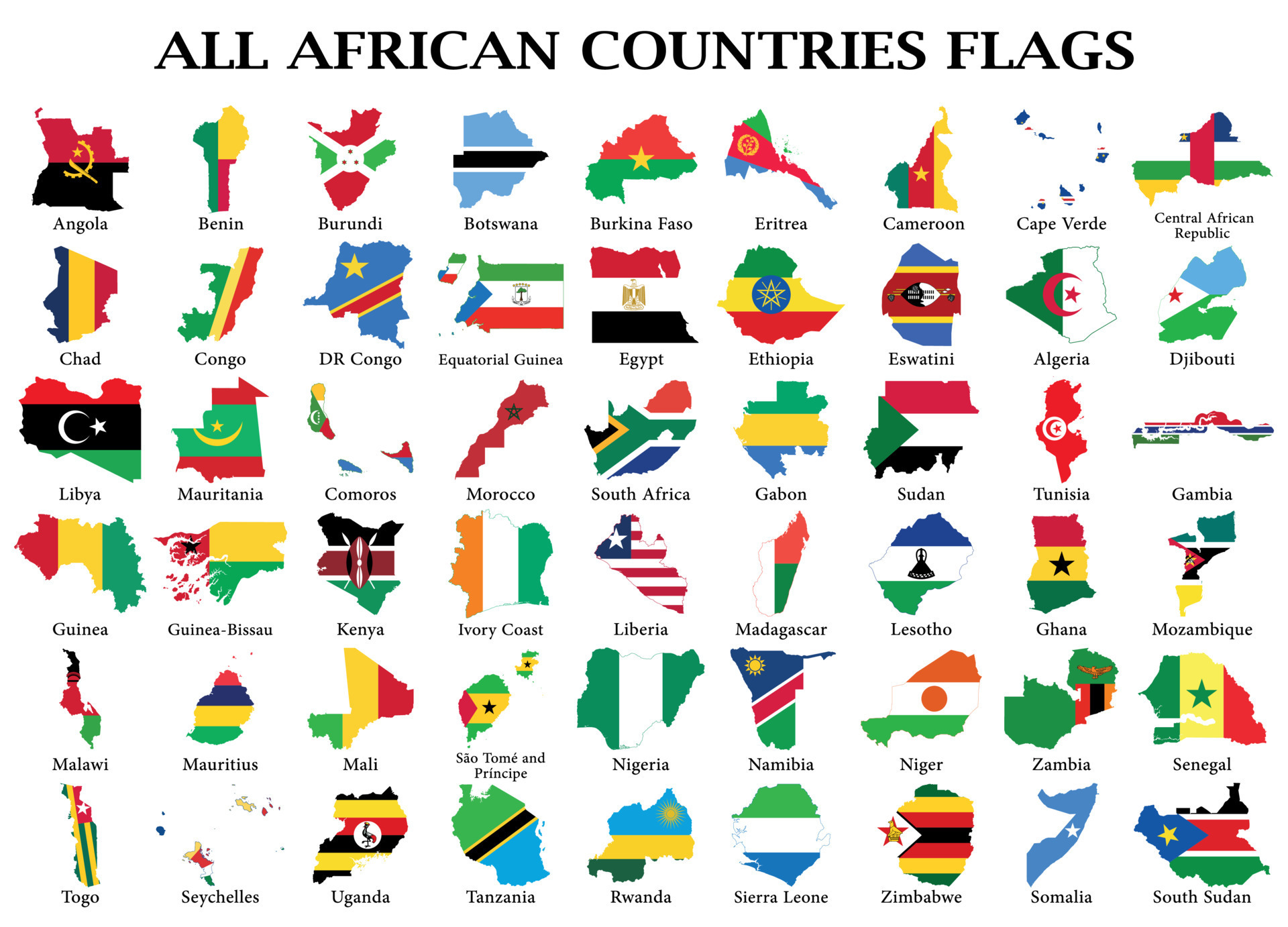 أعلام القارة الأفريقية مع خلفية بيضاء