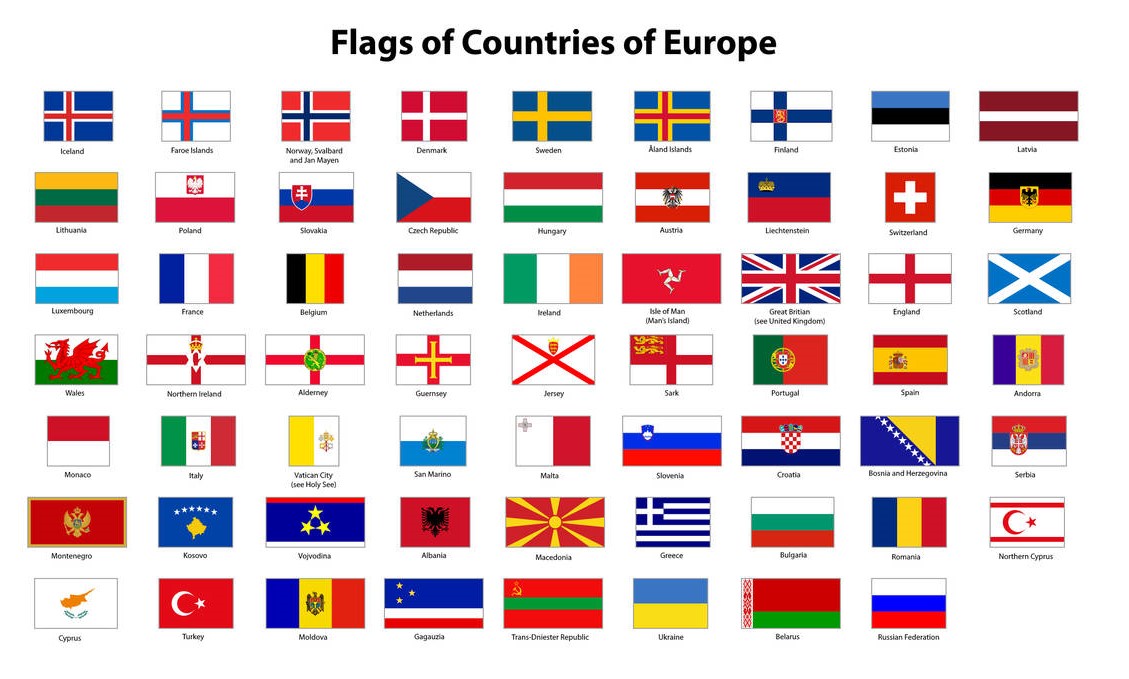 أعلام القارة الأروبية وأسمائها بالانجيليزي 