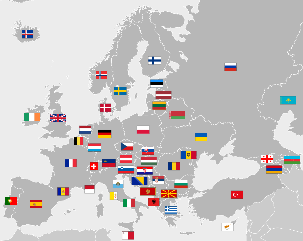 صورة لقارة أوروبا عليها أعلامها