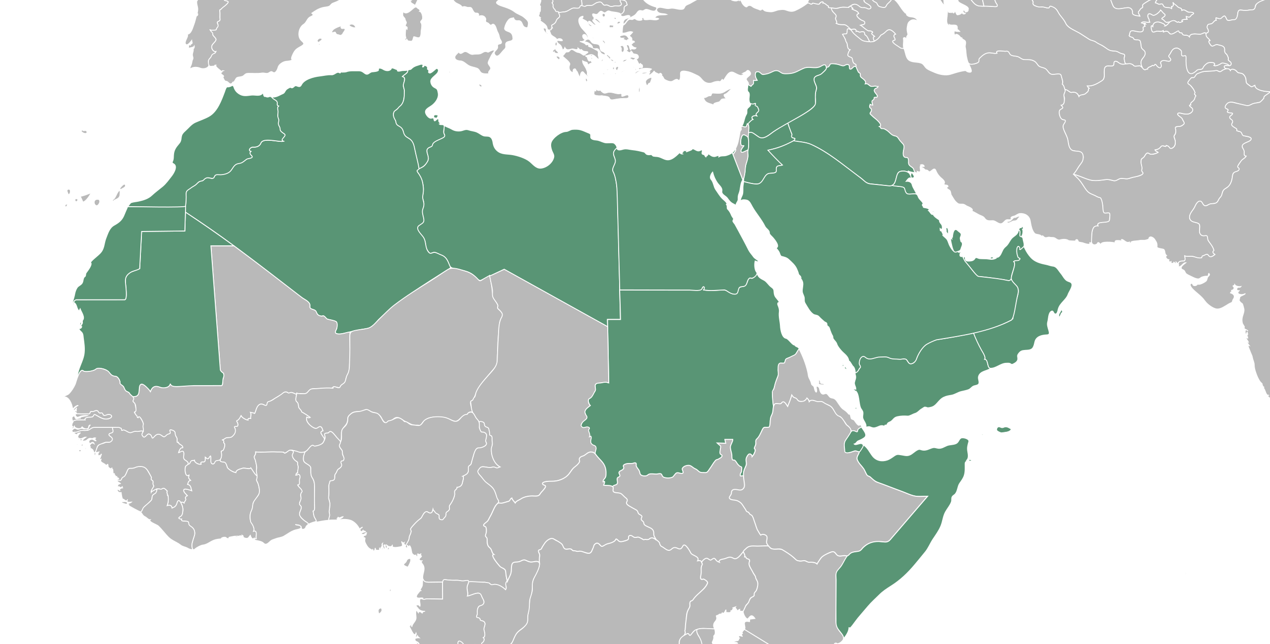 خريطة الدول العربية صماء وملونة باللون الأخضر