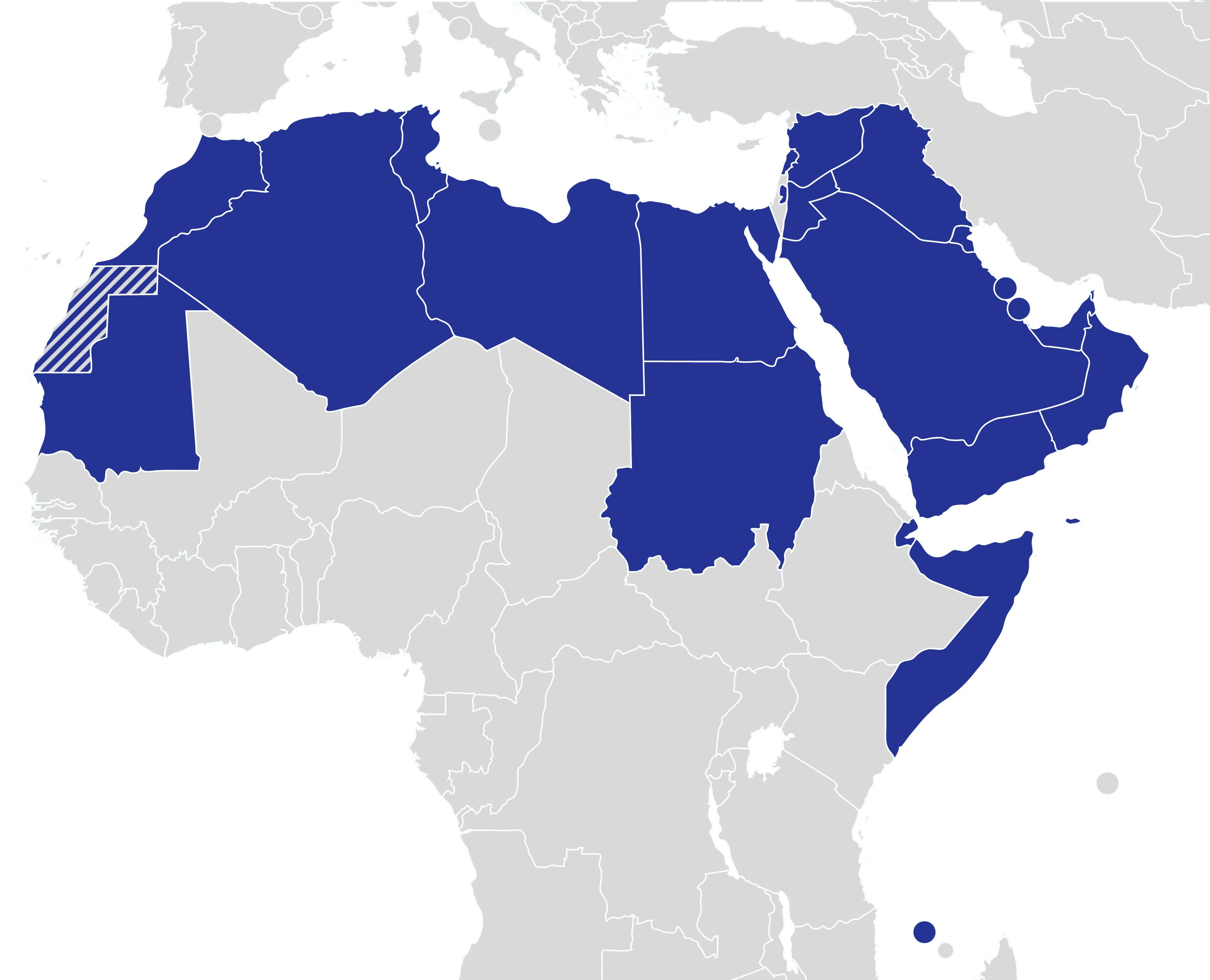خريطة صماء للدول العربية ملونة بالأزرق