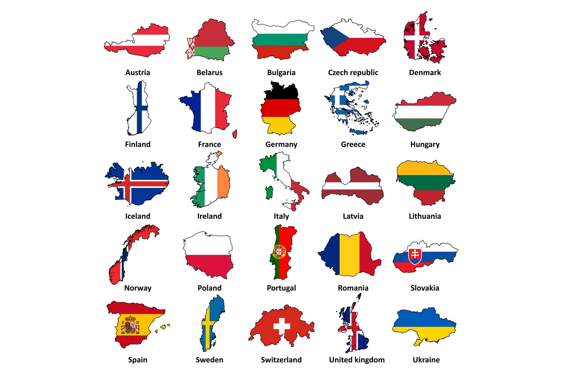 أعلام دول أوروبا علي شكل الدولة