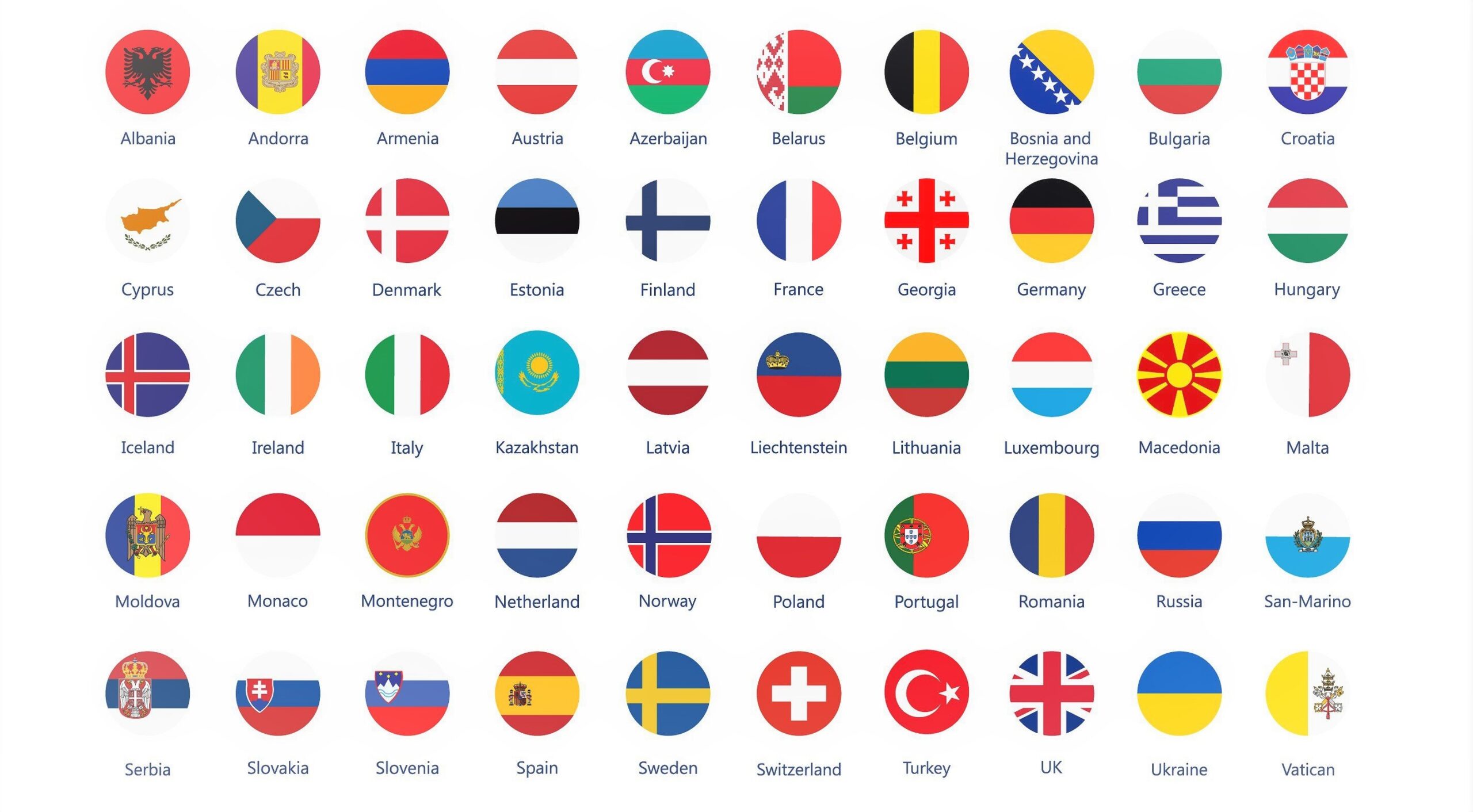 أعلام الدول الأوروبية علي شكل دوائر