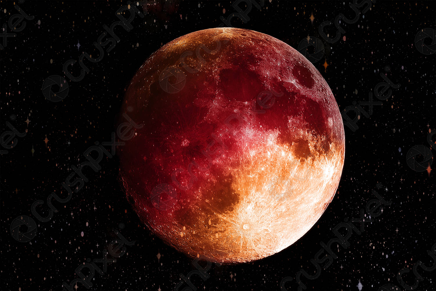 قمر أحمر كبير مكتمل في الفضاء