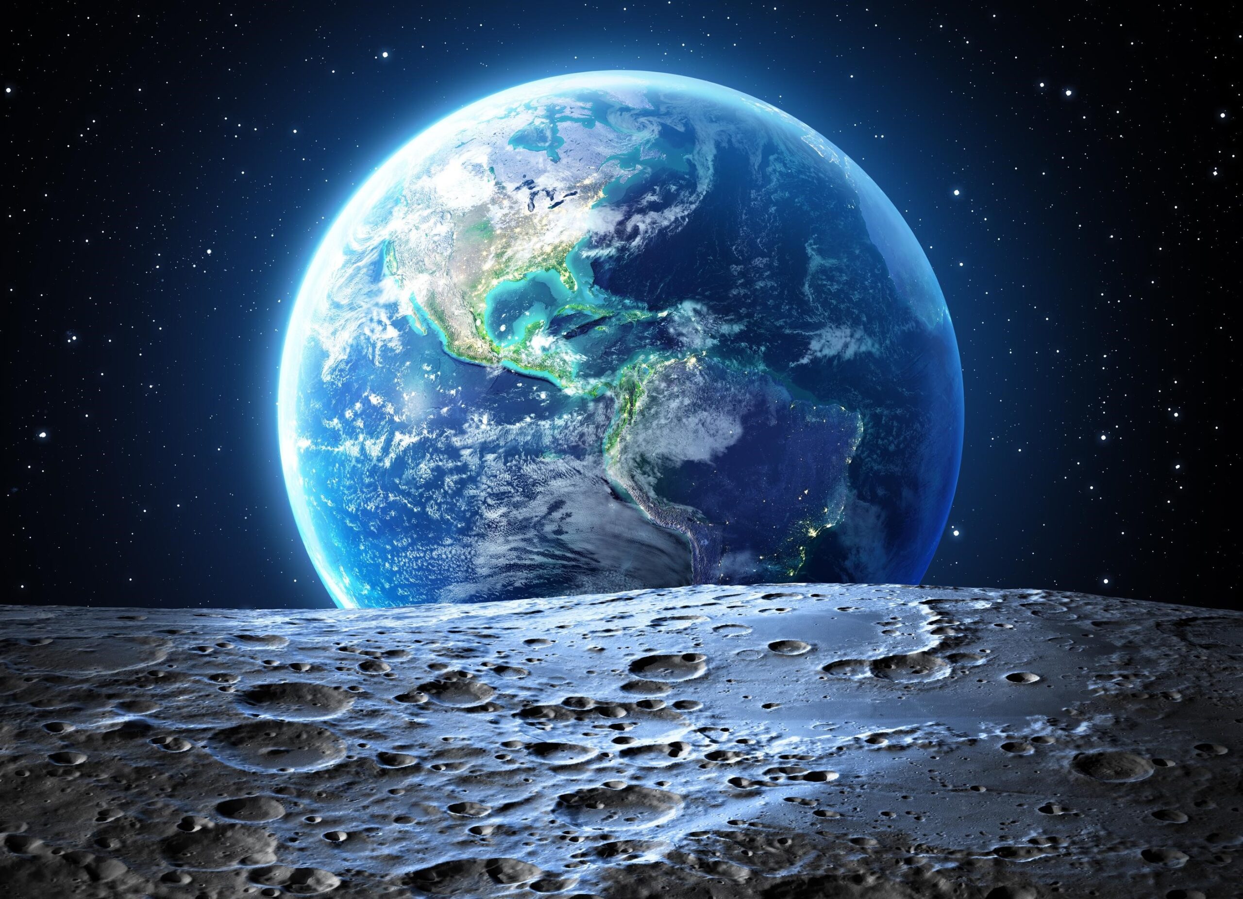 الأرض من سطح القمر بجودة عالية