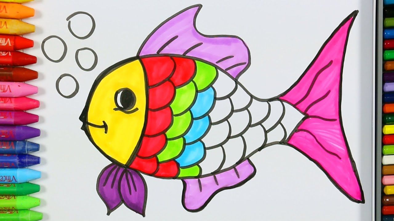 سمكة سهلة الرسم والتلوين للأطفال
