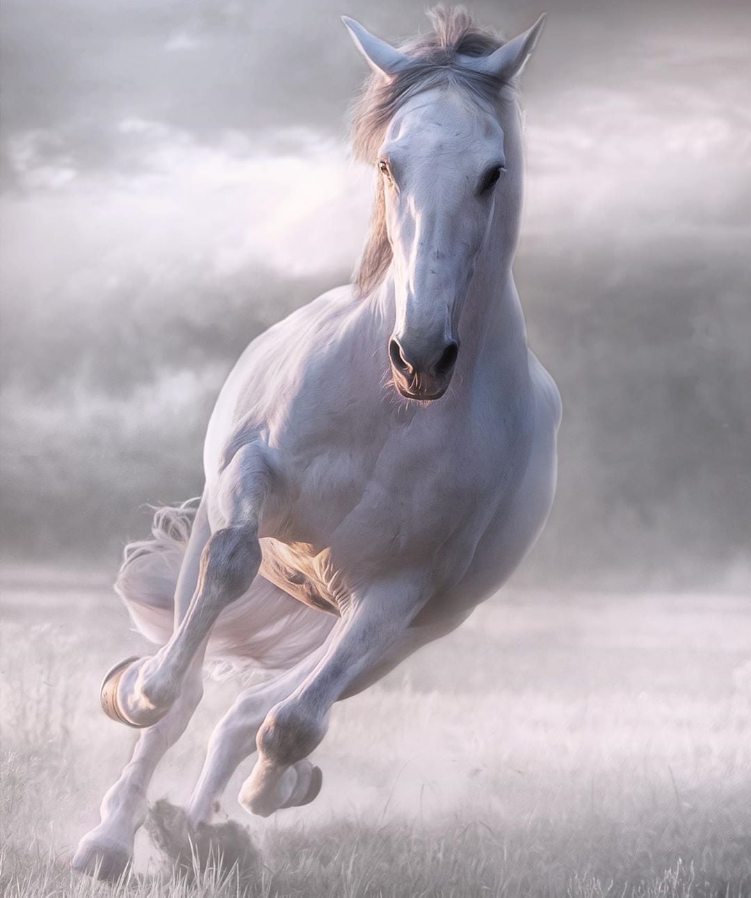 خلفية فخمة حصان أبيض يركض