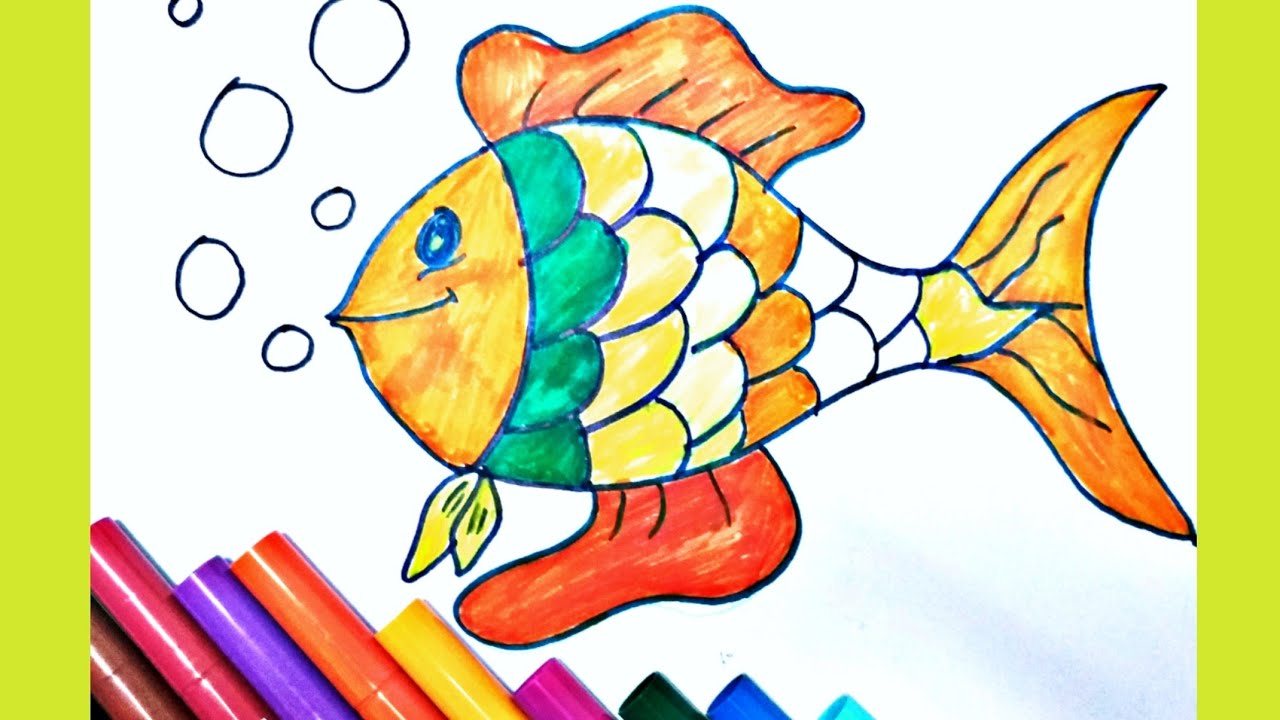 رسمة سمكة ملونة جميلة للصغار