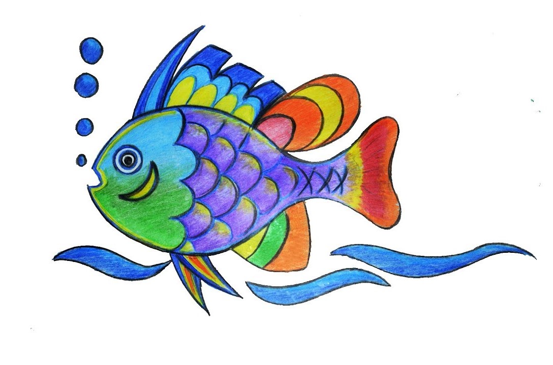 رسمة سمكة ملونة بألوان عديدة وجميلة