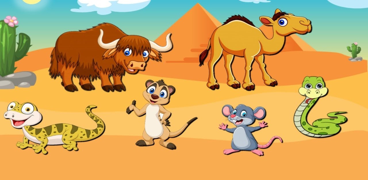 صورة لعديد من حيوانات الصحراء كرتون للأطفال