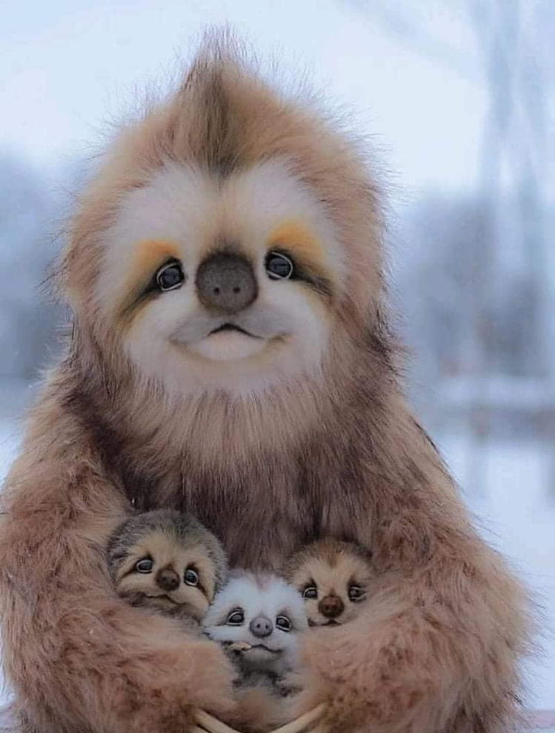 خلفية حيوان كسلان ممسك بأطفاله