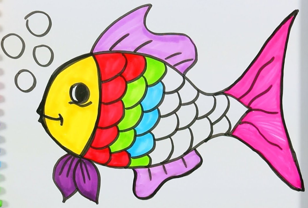 رسمة سمكة جميلة ملونة للأطفال