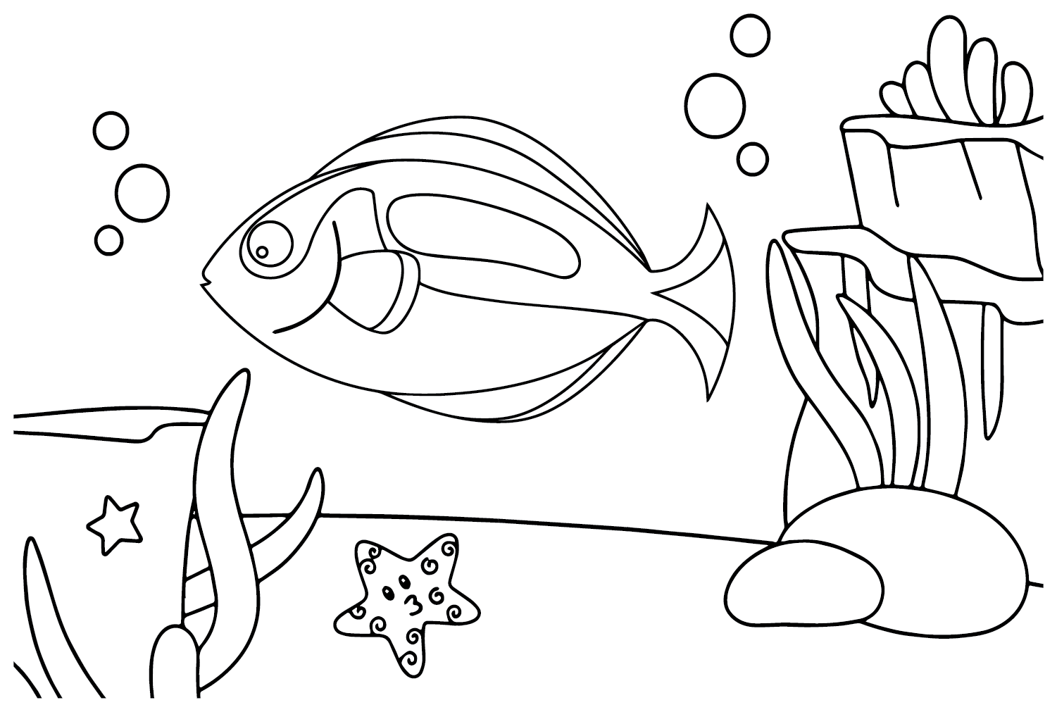 رسمة جميلة لسمكة ونجم البحر