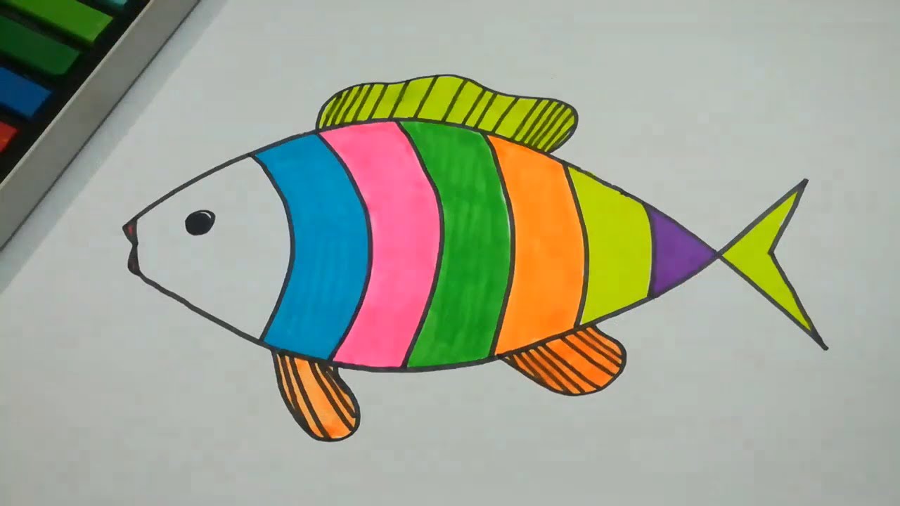 رسمة سمكة ملونة بألوان جميلة
