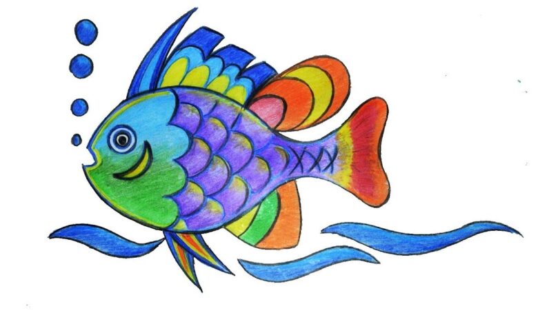 رسمة سمكة جميلة وملونة بألوان عديدة