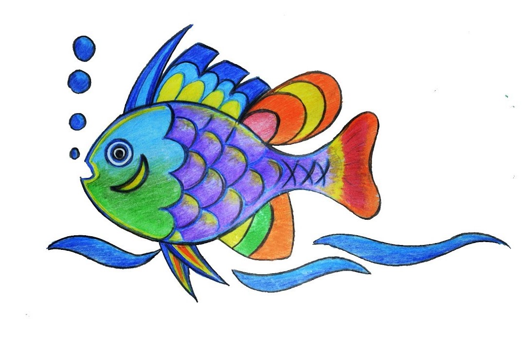 رسمة سمكة جميلة وملونة بألوان عديدة
