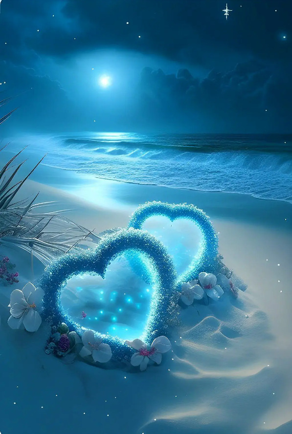 صورة قلوب زرقاء علي شاطئ البحر